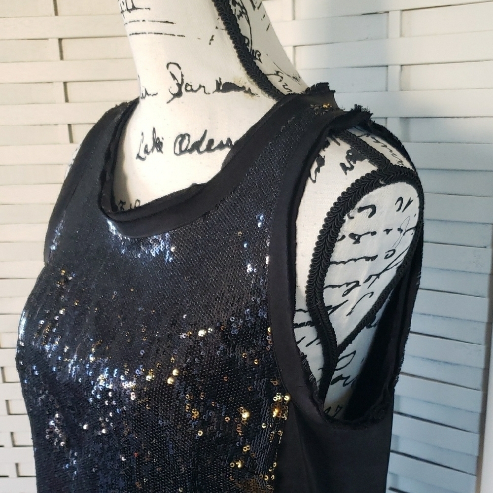 Semantiks Black Sequin And Gold Distress Sleeveless Dress Size 14 - Picture 3 of 9